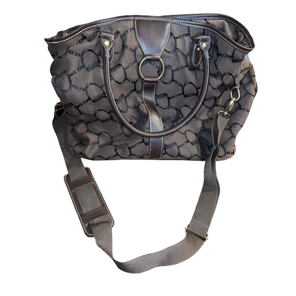 Chaps Weekend Bag Brown Stirrup Print Holds Travel Carry On Horse Shoulder Bag - Picture 1 of 7